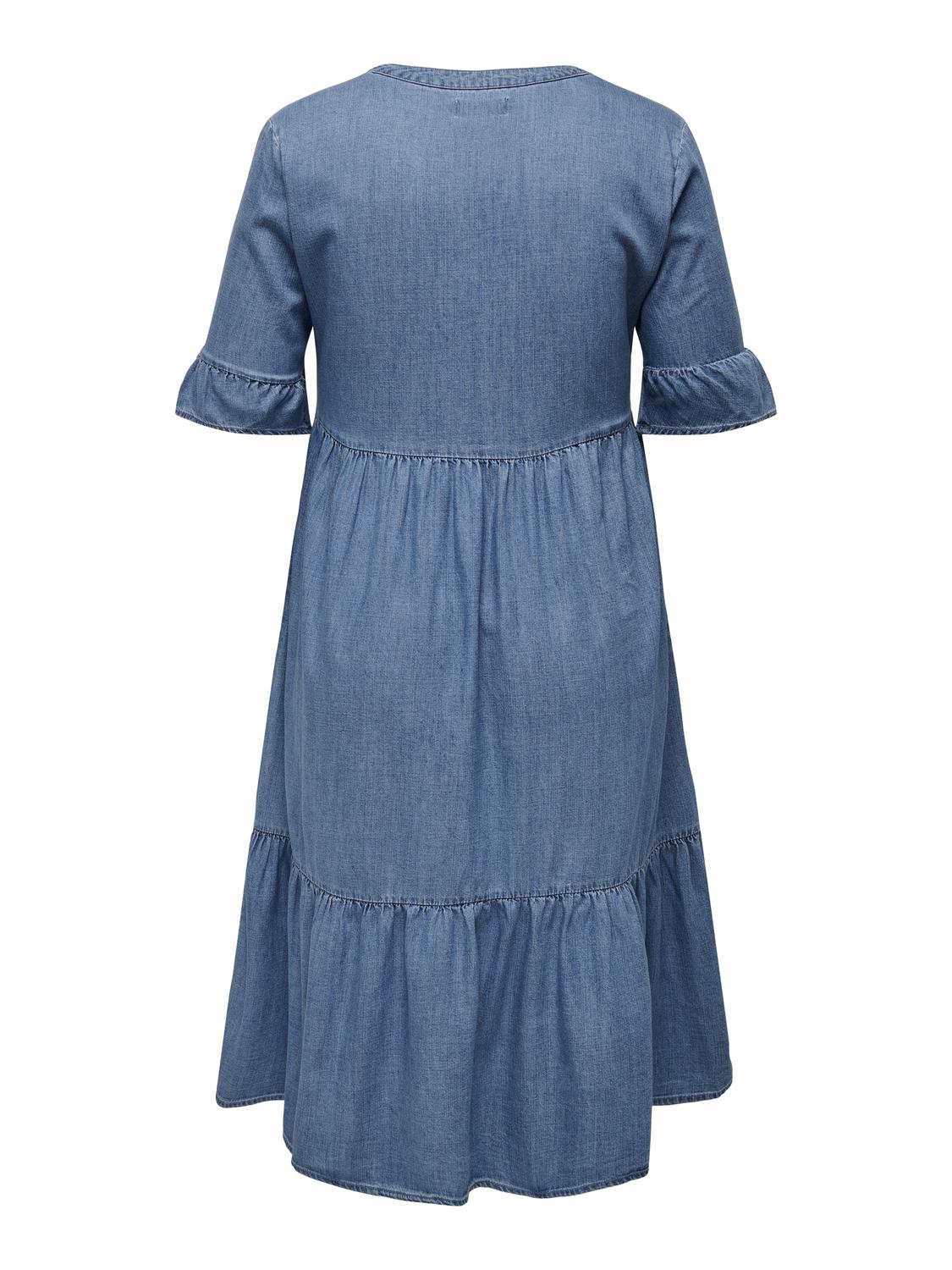 ONLY Loose Fit V-Neck Bell sleeves Short dress -Medium Blue Denim - 15320923