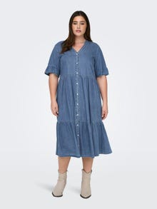 ONLY Loose Fit V-Neck Bell sleeves Short dress -Medium Blue Denim - 15320923
