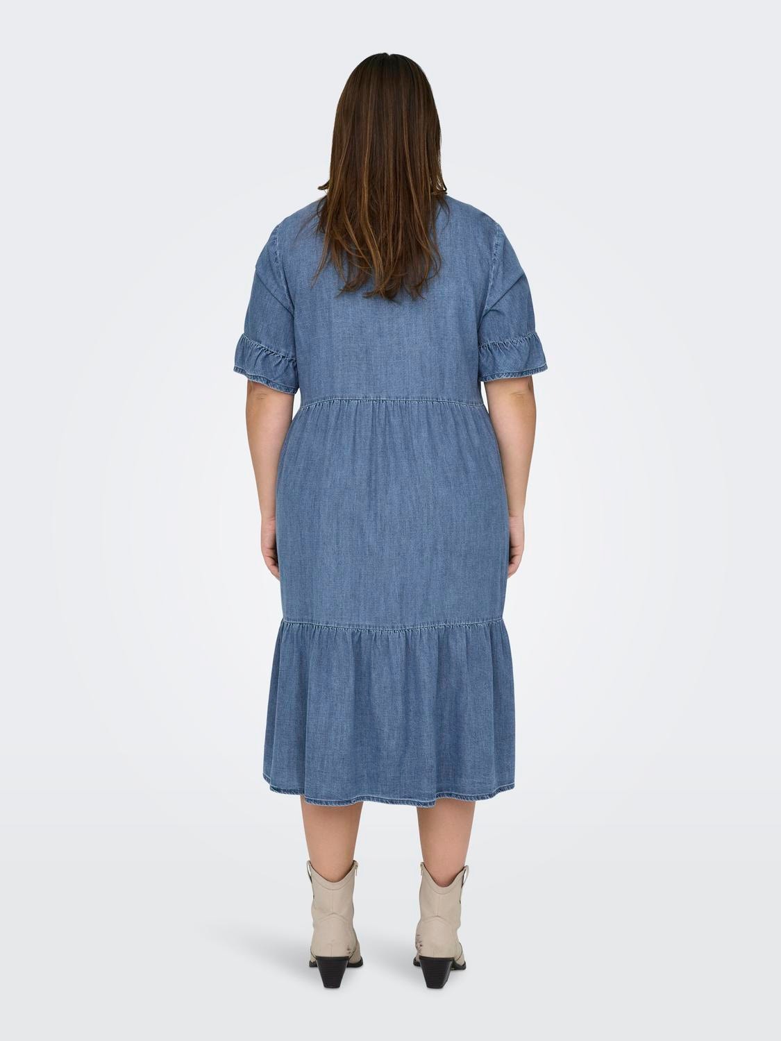 ONLY Lös passform V-ringning Klockärmar Kort klänning -Medium Blue Denim - 15320923