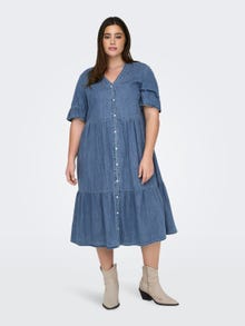 ONLY Lös passform V-ringning Klockärmar Kort klänning -Medium Blue Denim - 15320923