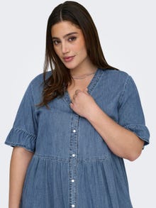 ONLY Robe courte Loose Fit Col en V Manches cloches -Medium Blue Denim - 15320923