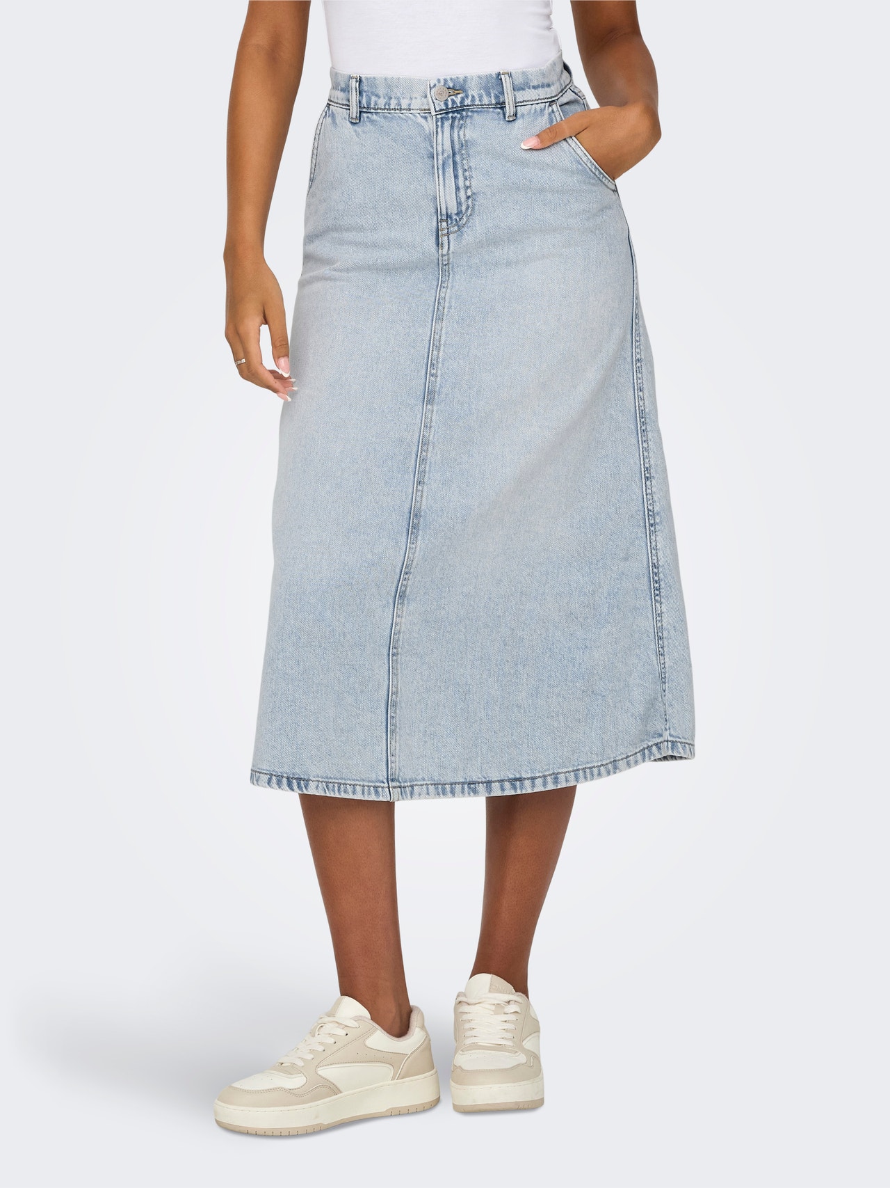 ONLY Hög midja Lång kjol -Light Blue Denim - 15320932