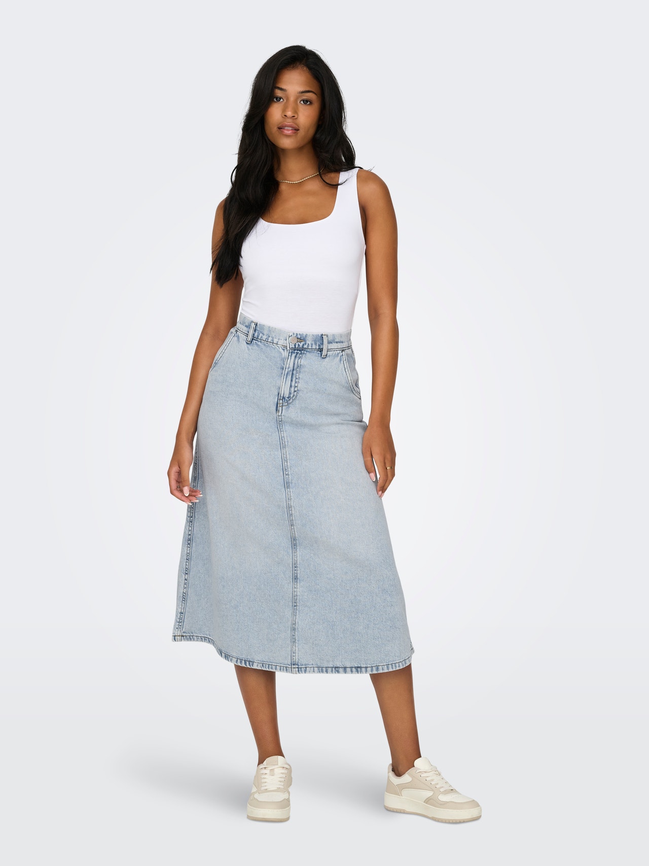 ONLY Hög midja Lång kjol -Light Blue Denim - 15320932