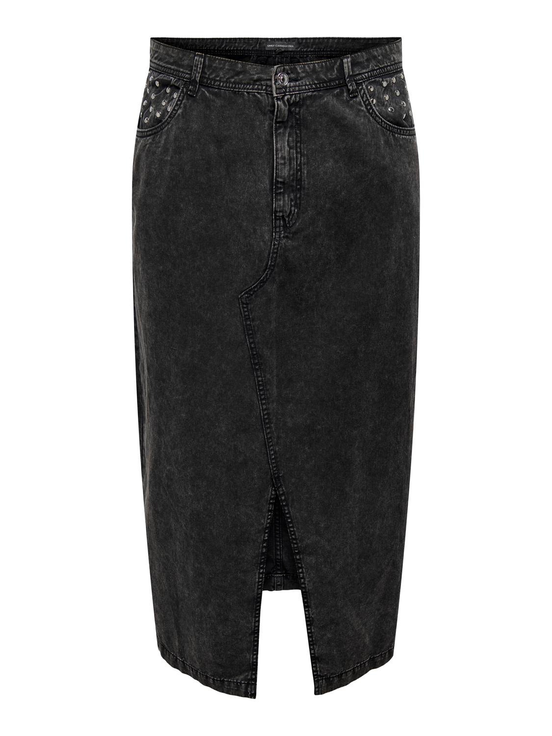 ONLY Curvy denim skirt with front slit -Black - 15321085