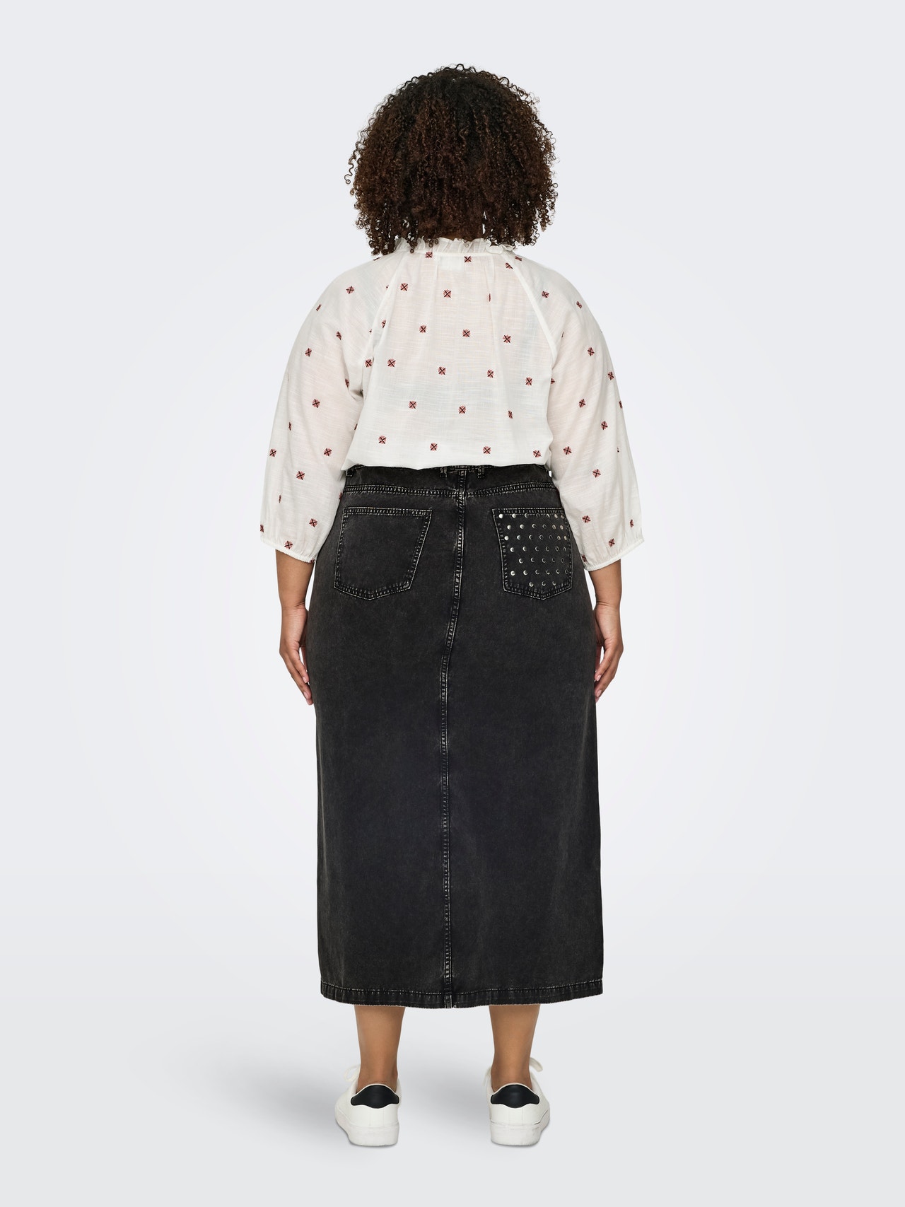 ONLY Curvy denim skirt with front slit -Black - 15321085