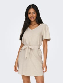 ONLY Regular Fit V-Neck Bell sleeves Short dress -Oatmeal - 15321189