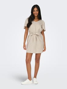 ONLY Regular Fit V-Neck Bell sleeves Short dress -Oatmeal - 15321189