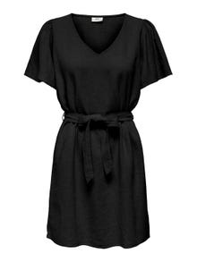 ONLY Normal geschnitten V-Ausschnitt Glockenärmel Kurzes Kleid -Black - 15321189