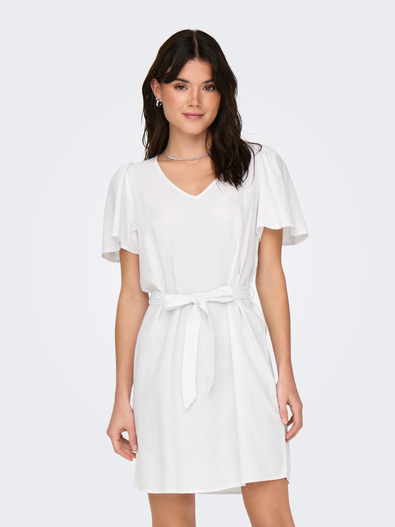 ONLY Normal geschnitten V-Ausschnitt Glockenärmel Kurzes Kleid -Bright White - 15321189