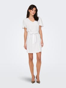 ONLY Krój regularny Dekolt w serek Rękaw dzwon Krótka sukienka -Bright White - 15321189