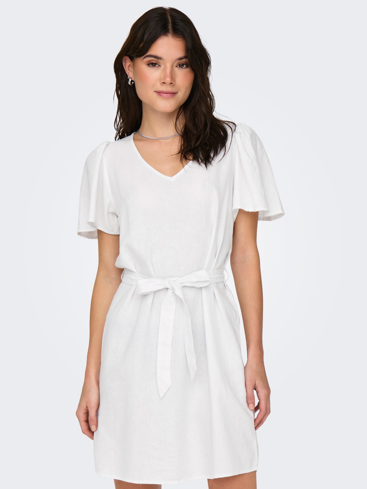 ONLY Regular Fit V-hals Klokkeermer Kort kjole -Bright White - 15321189