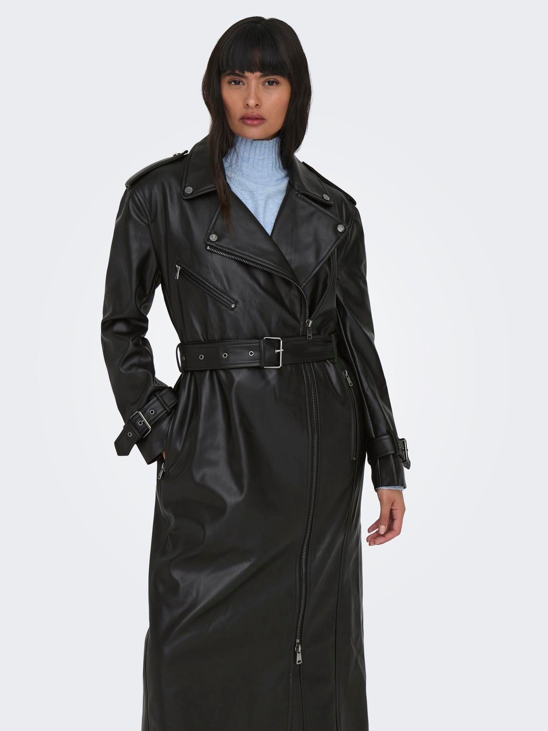 ONLY Long faux leather jacket -Black - 15321238