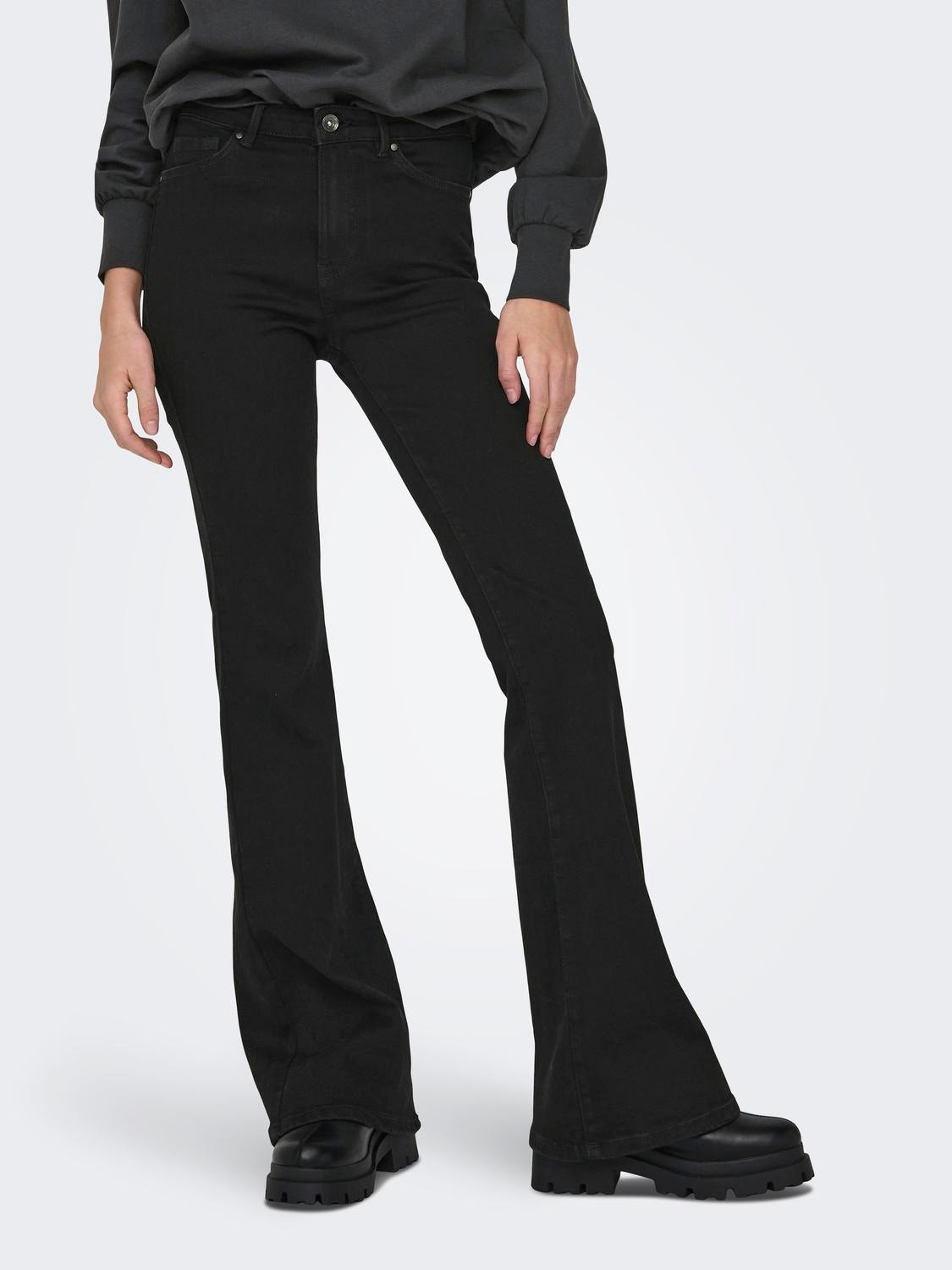 ONLY ONLRose High Waist Flared Jeans -Washed Black - 15321294
