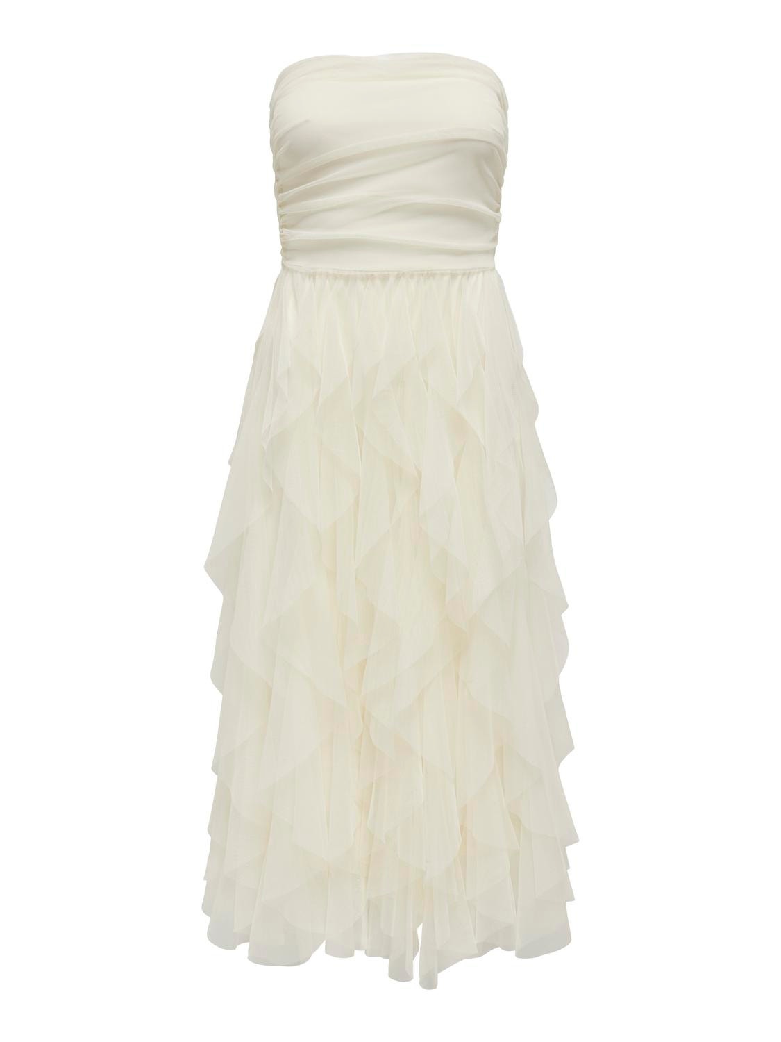 ONLY Stropløs kjole med flæser -Cloud Dancer - 15321340