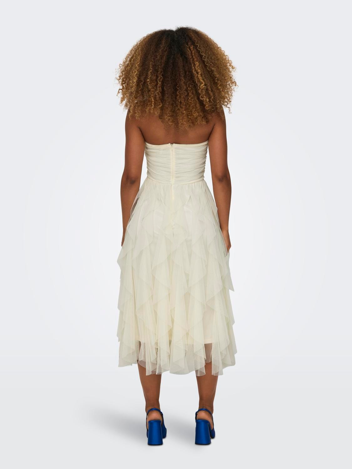 ONLY Stropløs kjole med flæser -Cloud Dancer - 15321340