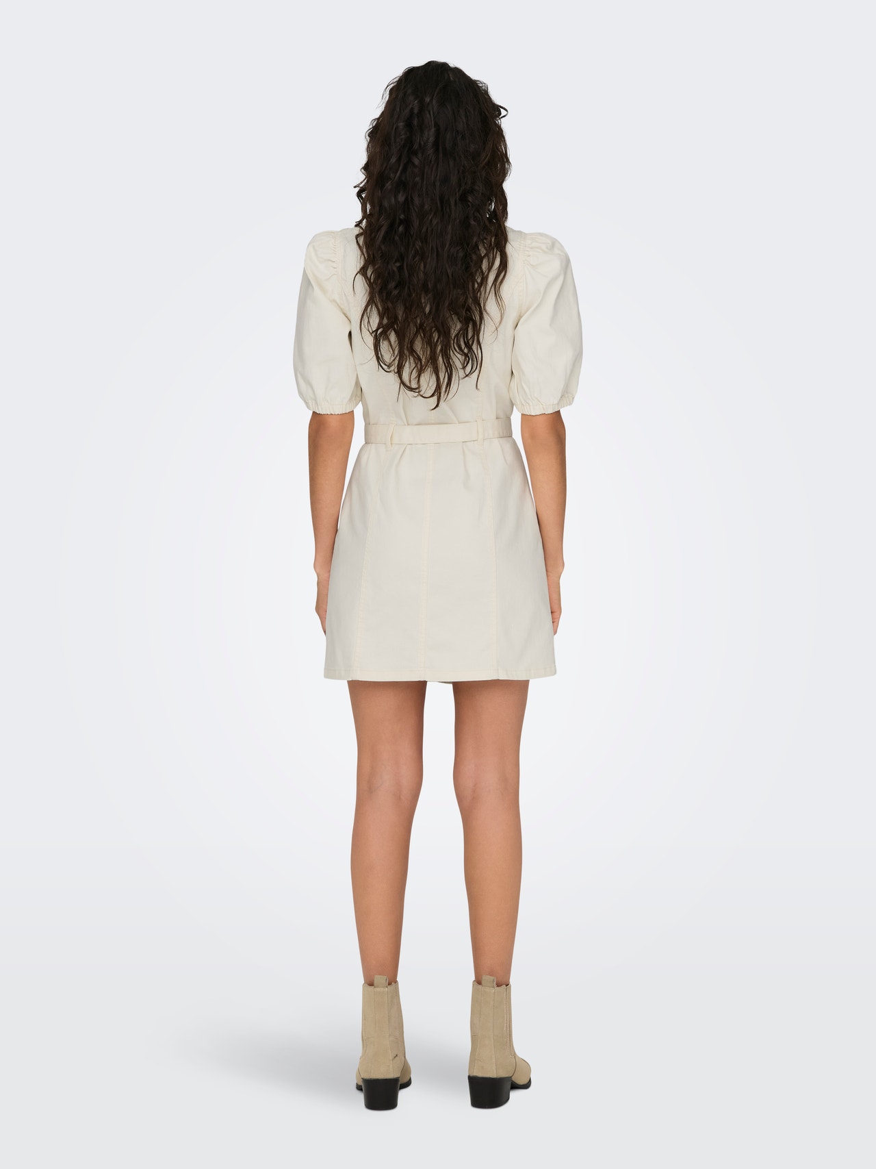 ONLY Regular Fit Round Neck Puff sleeves Short dress -Ecru - 15321354