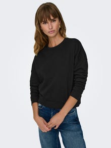 ONLY Normal geschnitten Rundhals Tief angesetzte Schulter Sweatshirt -Black - 15321400