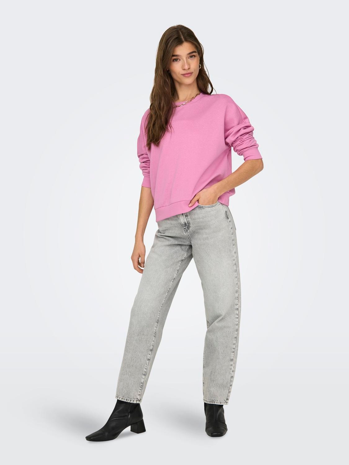 ONLY Regular fit O-hals Verlaagde schoudernaden Sweatshirt -Fuchsia Pink - 15321400