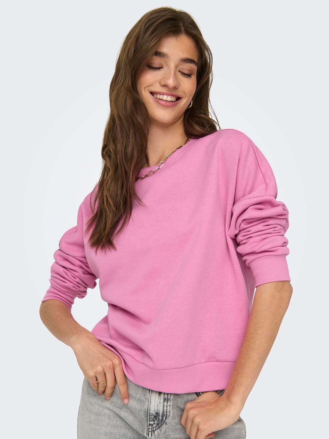 ONLY Sweat-shirt Regular Fit Col rond Épaules tombantes -Fuchsia Pink - 15321400