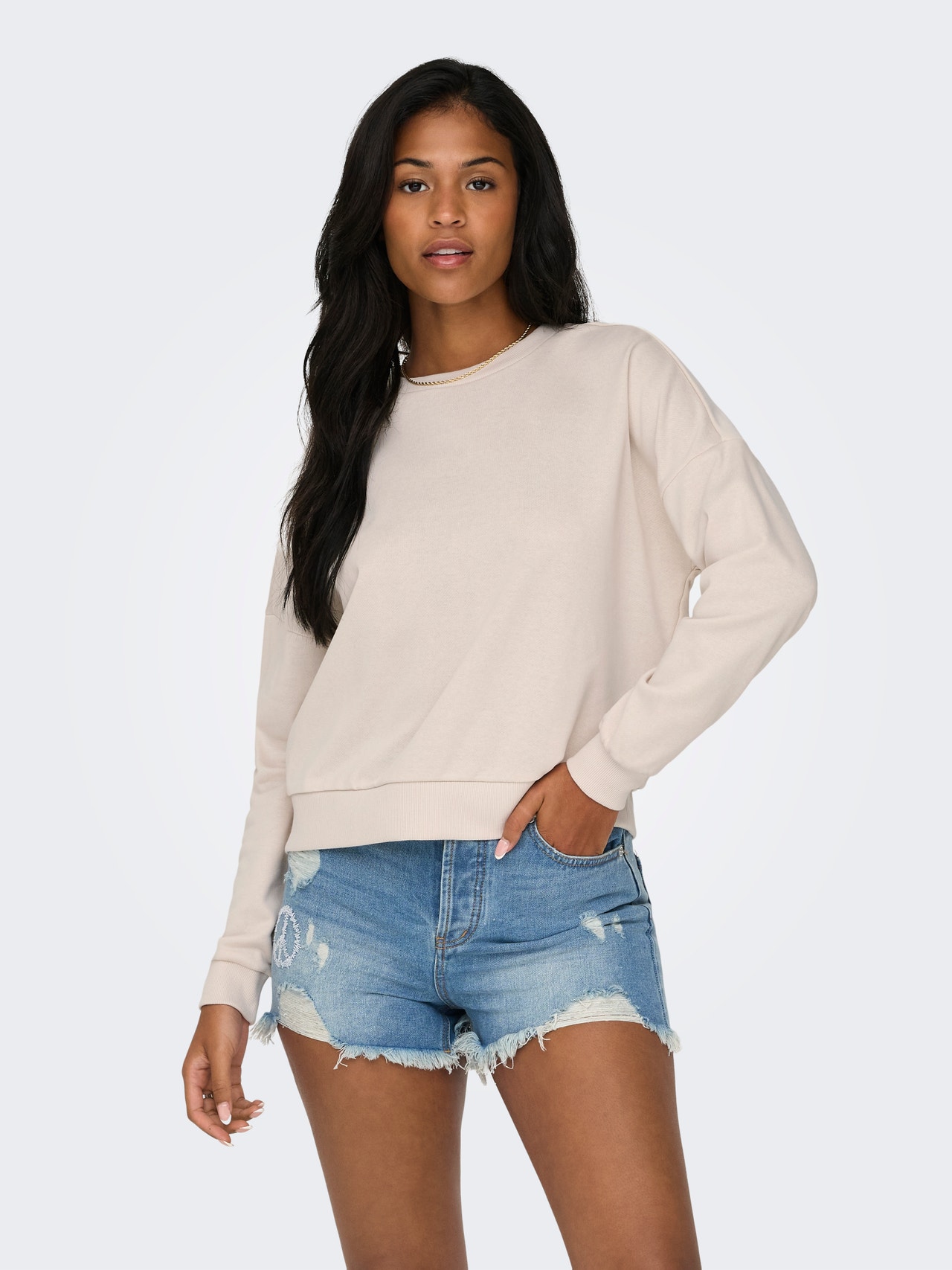 ONLY Sweat-shirt Regular Fit Col rond Épaules tombantes -Birch - 15321400