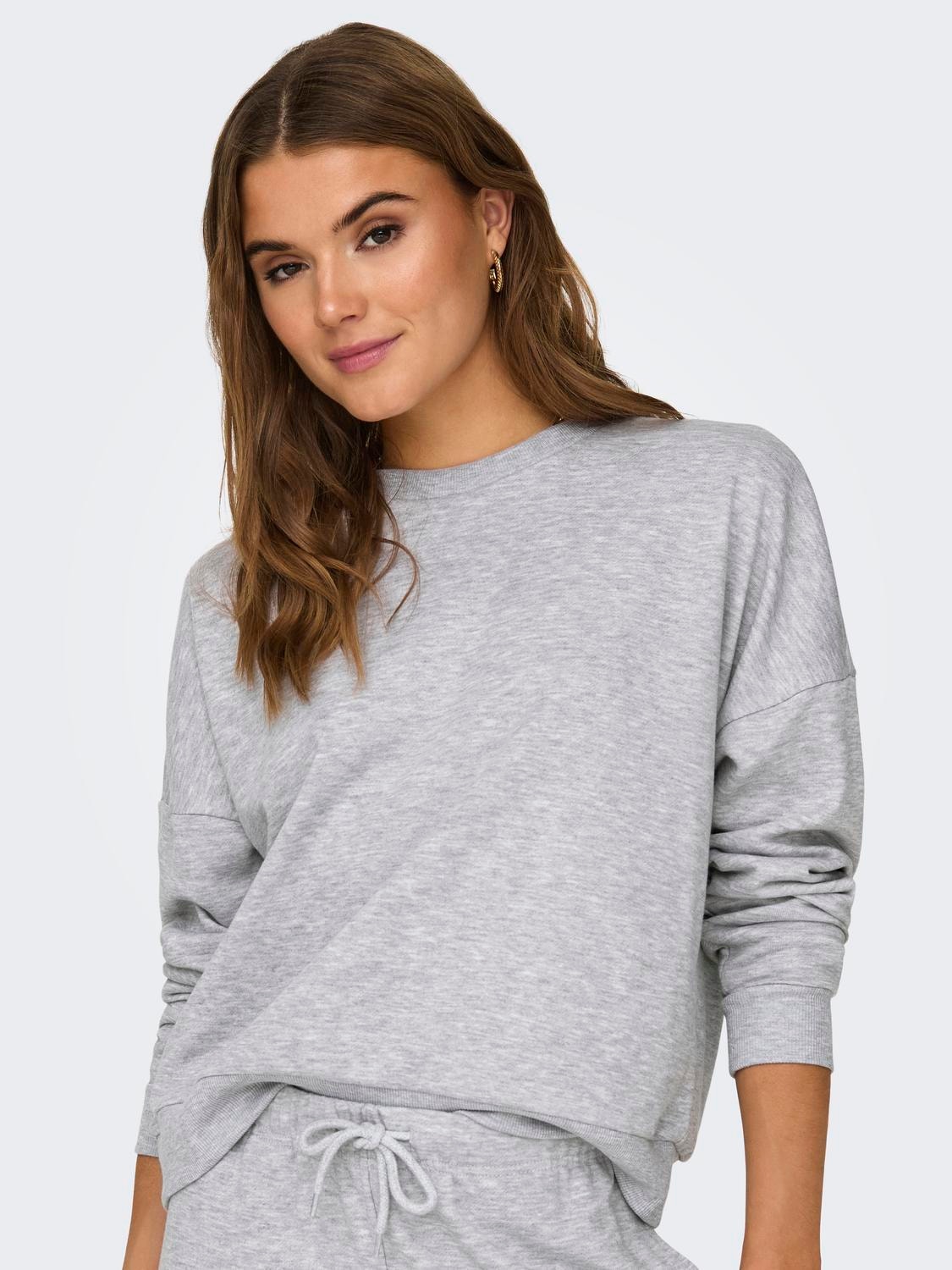 ONLY Ensfarvet sweatshirt -Light Grey Melange - 15321400