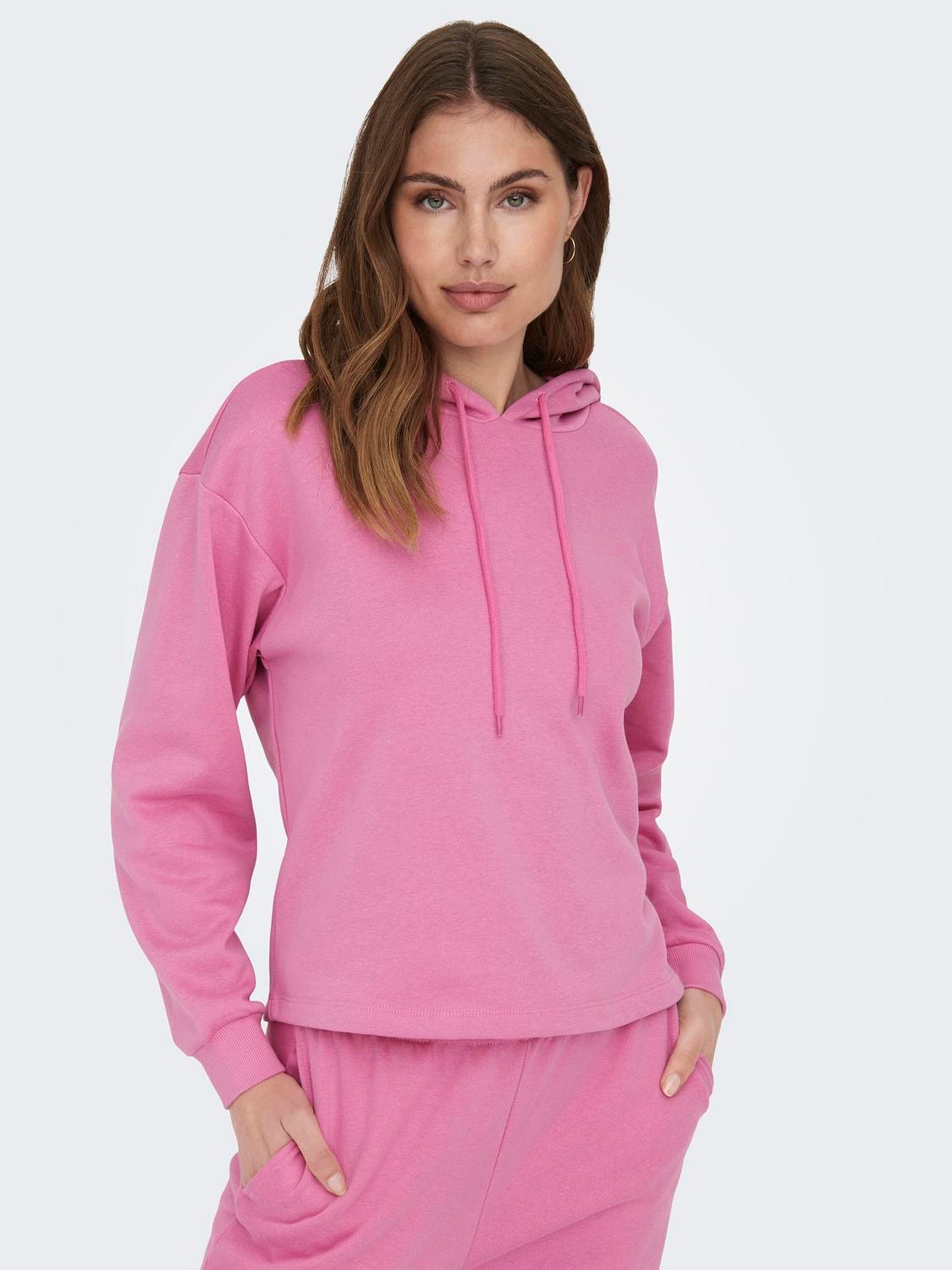 ONLY Regular Fit Hoodie Dropped shoulders Sweatshirt -Fuchsia Pink - 15321401