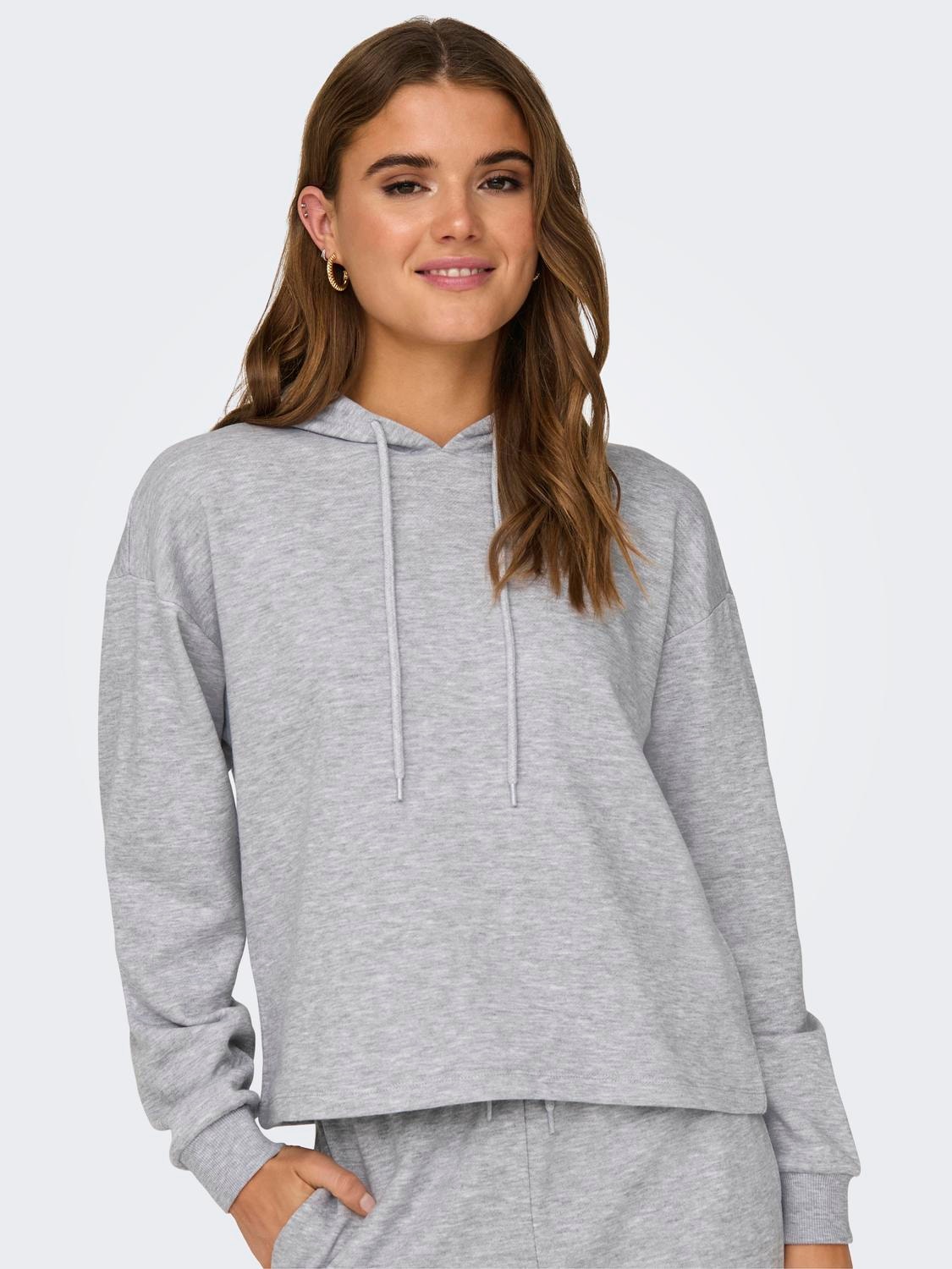 ONLY Regular Fit Hoodie Dropped shoulders Sweatshirt -Light Grey Melange - 15321401