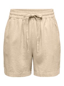 ONLY High waisted linen shorts -Oatmeal - 15321518