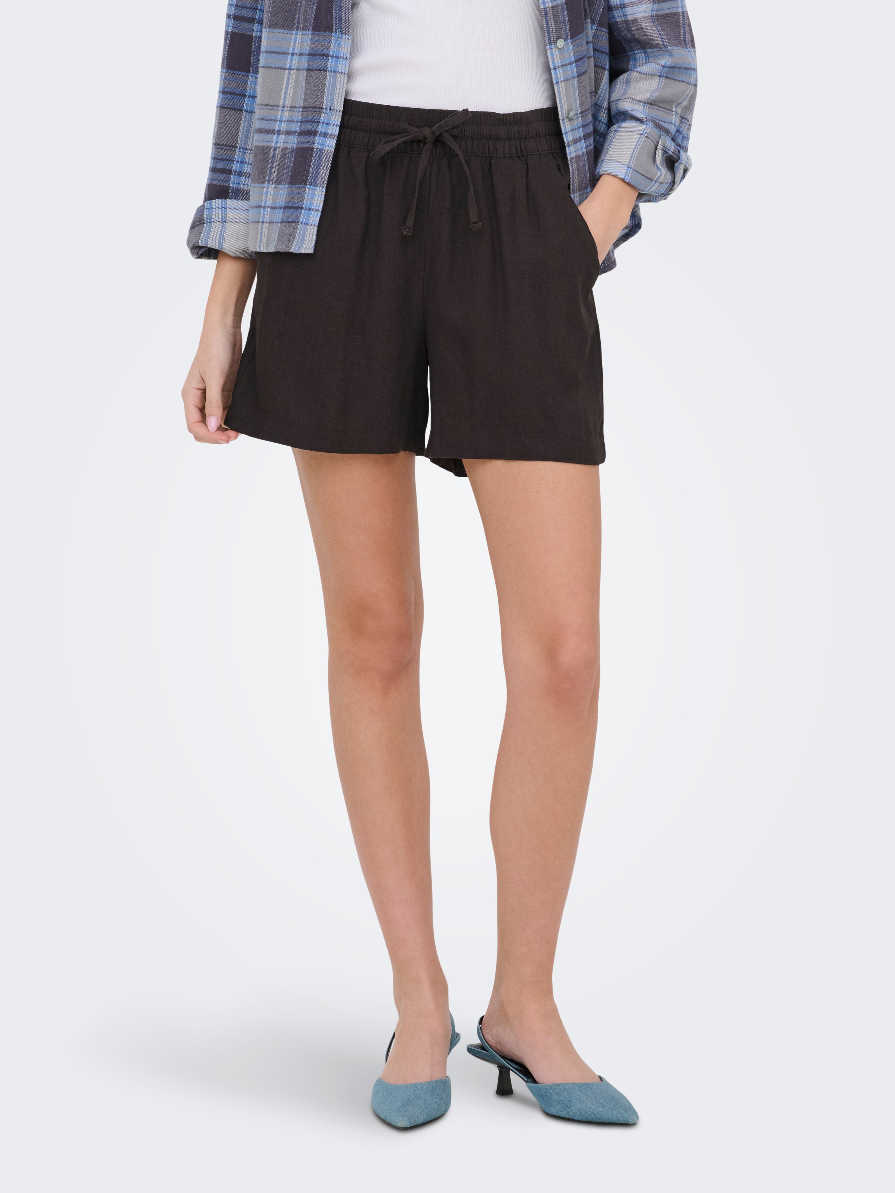 Jdysay Hohe Taille Normal Geschnitten Leinen Shorts