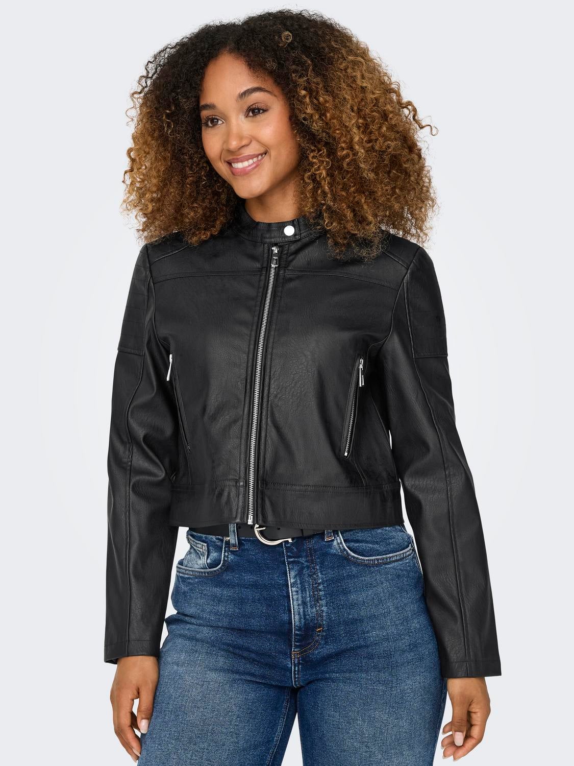 Black leather faux jacket online