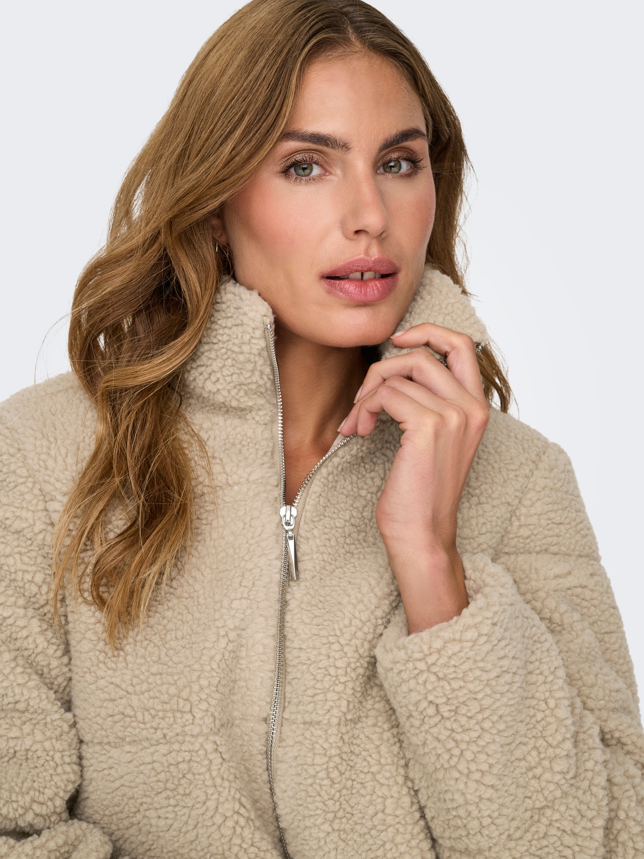 ONLY High neck teddy jacket -Humus - 15322080