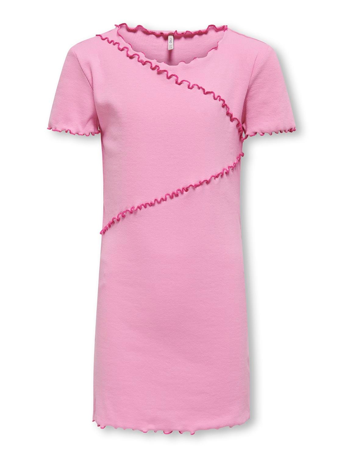 ONLY O-neck short dress -Begonia Pink - 15322221