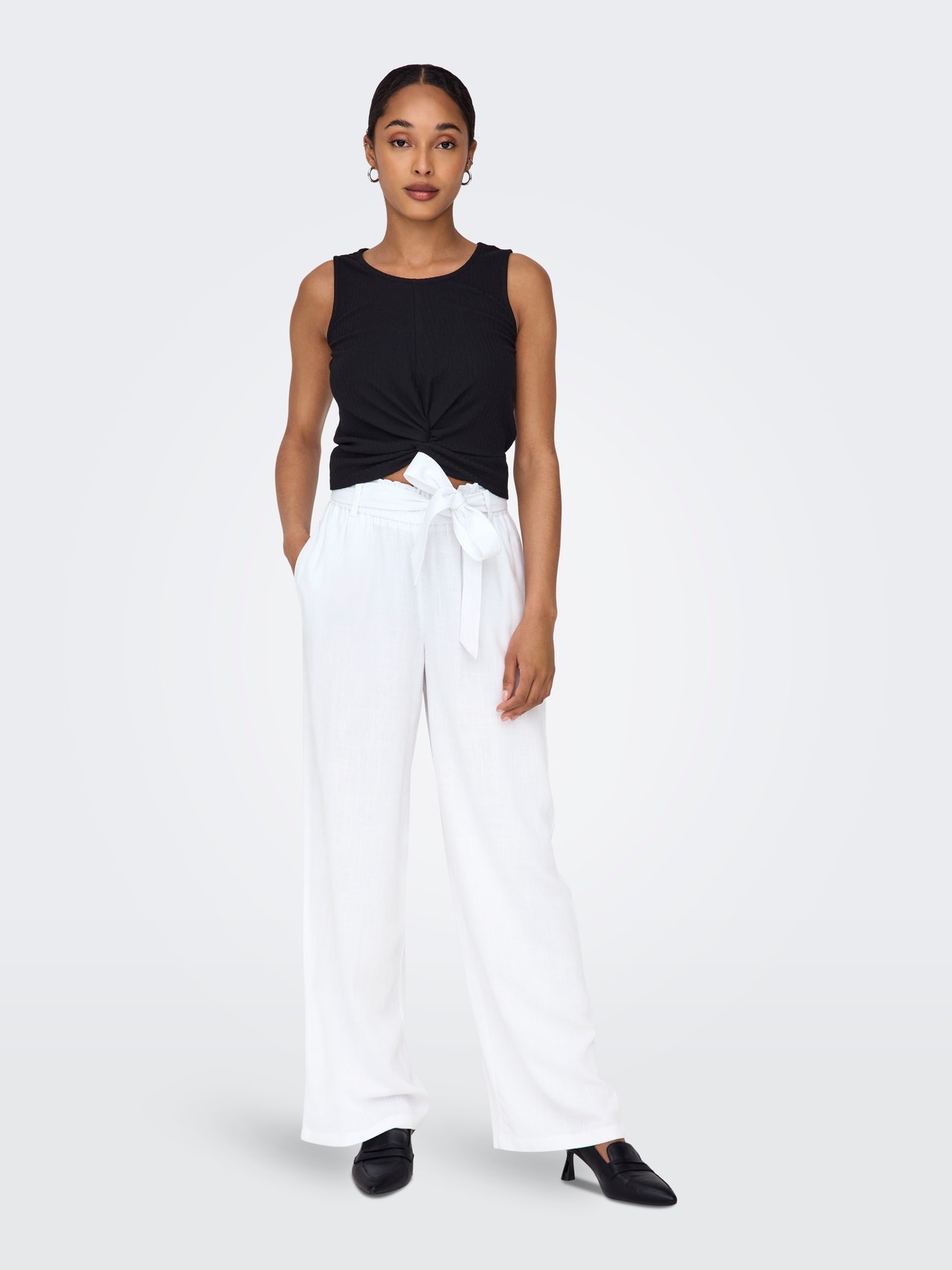 ONLY High waisted linen pants -Bright White - 15322259