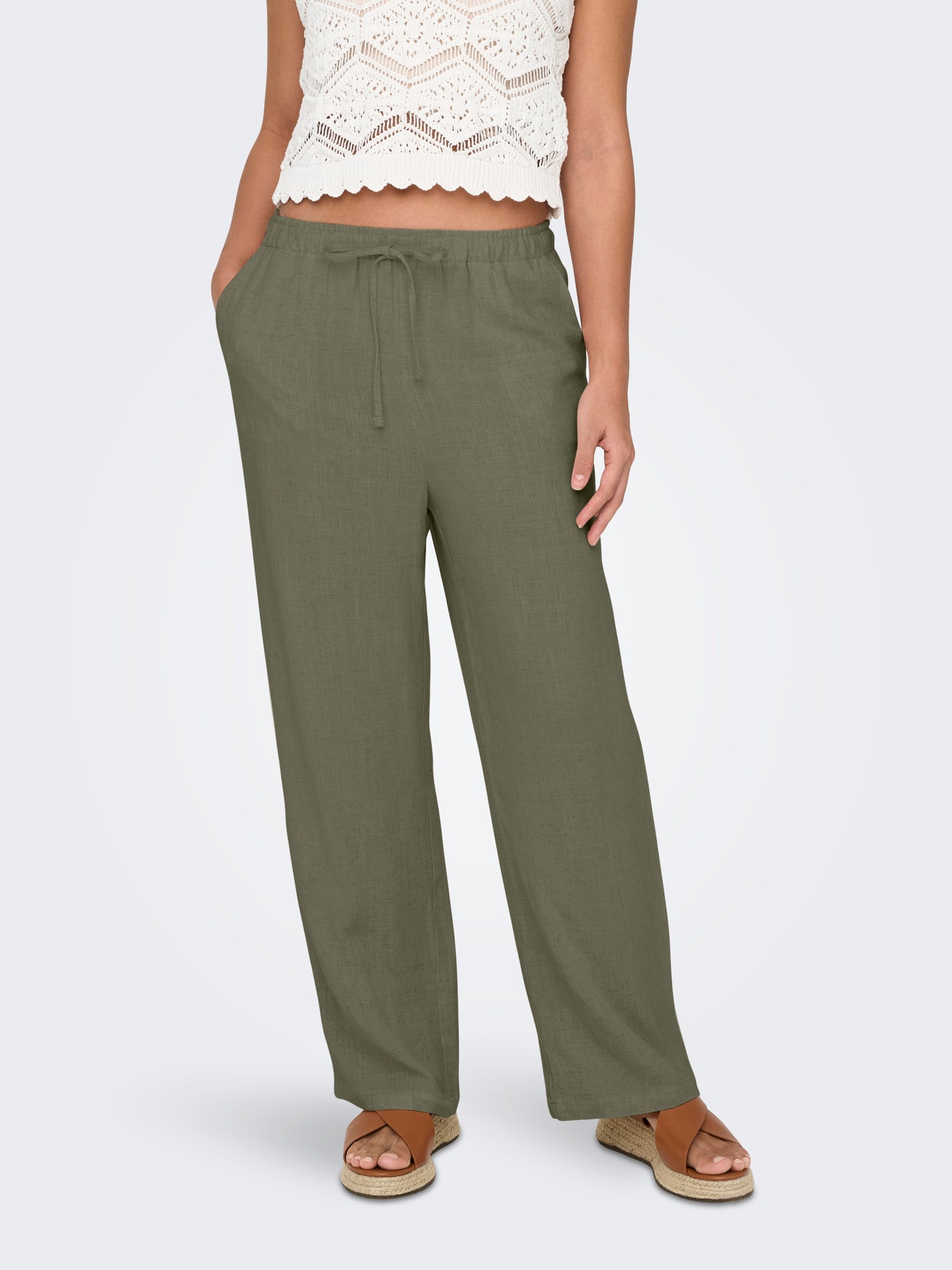 ONLY Ravno pristajanje Srednji struk Hlače -Deep Lichen Green - 15322263