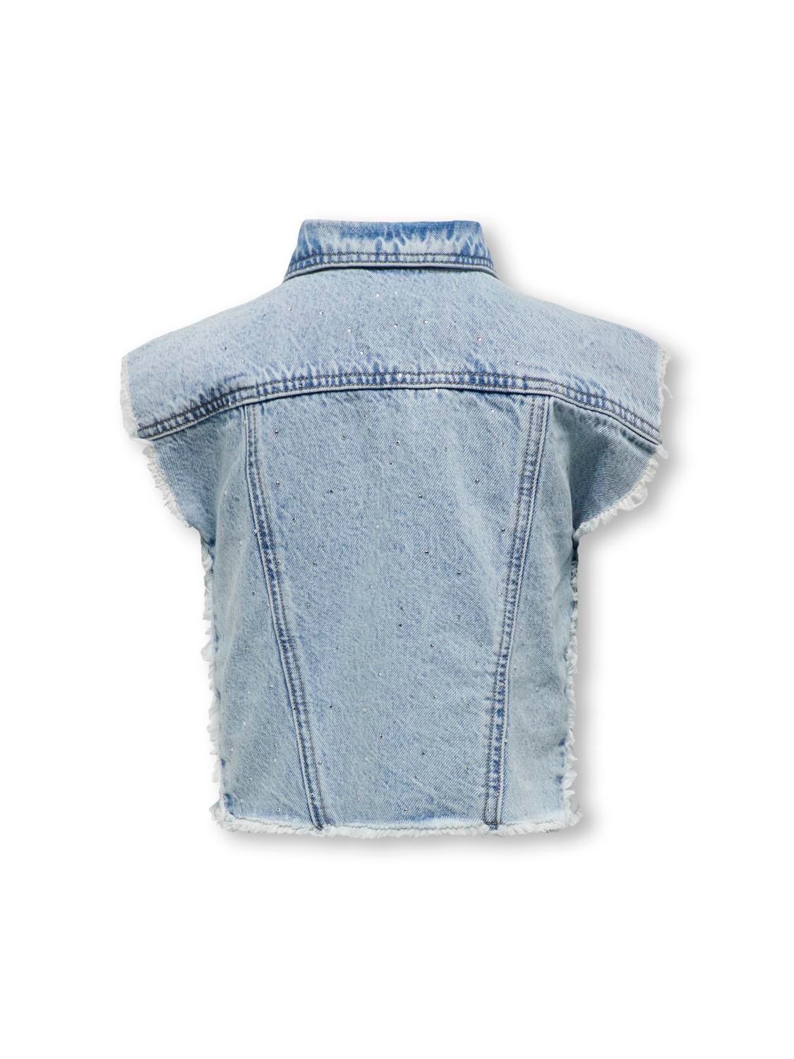 ONLY Veste en jean sans manches Col italien Poignets côtelés -Light Blue Denim - 15322353