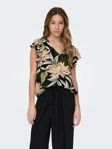 ONLY Printed top with frills -Black - 15322468