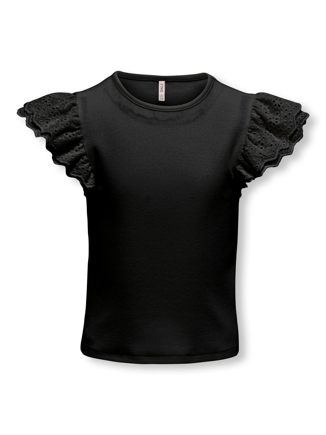ONLY o-neck top with frills -Black - 15322495