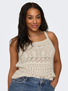 ONLY curvy u-neck knitted top -Ecru - 15322573
