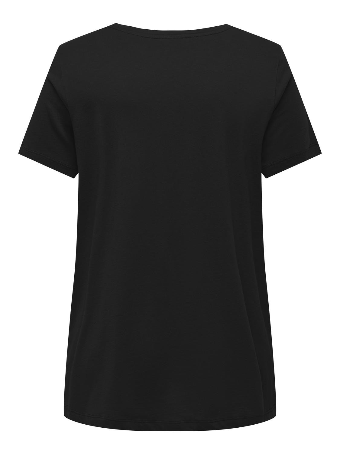 ONLY T-shirts Regular Fit Col en V -Black - 15322776