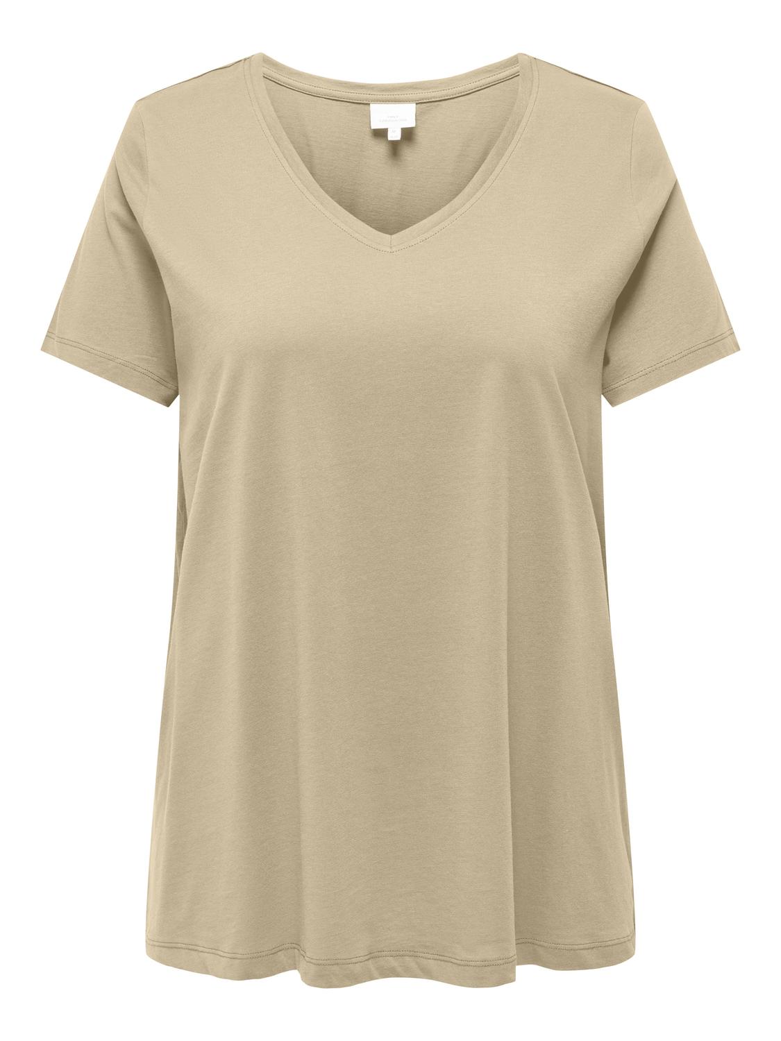 ONLY Regular Fit V-Neck T-Shirt -Pale Khaki - 15322776