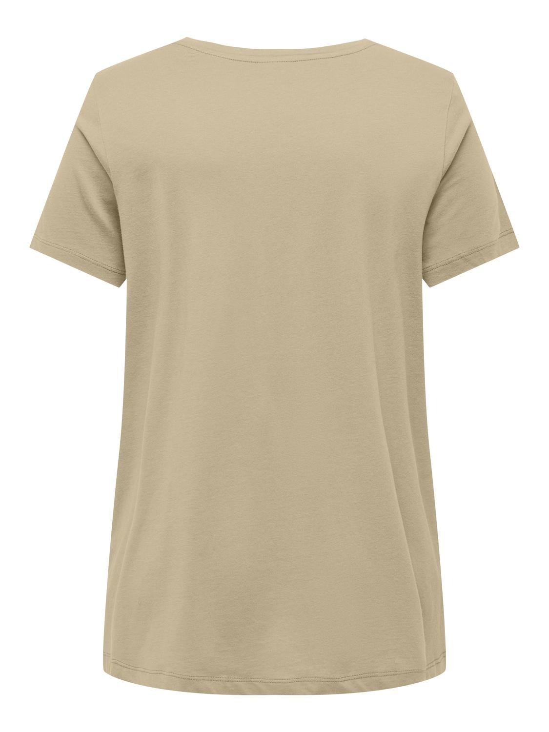 ONLY T-shirts Regular Fit Col en V -Pale Khaki - 15322776