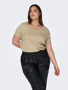 ONLY Curvy solid colored v-neck -Pale Khaki - 15322776
