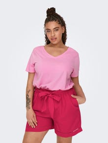 ONLY Curvy ensfarvet v-hals top -Begonia Pink - 15322776