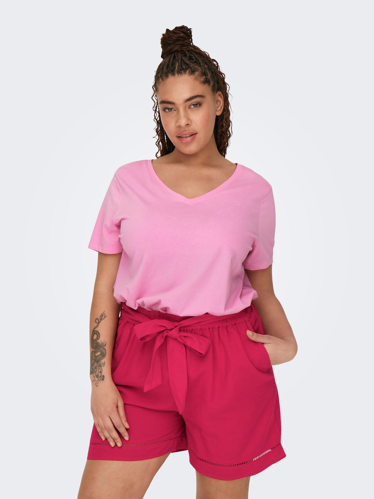 ONLY Normal passform V-ringning T-shirt -Begonia Pink - 15322776