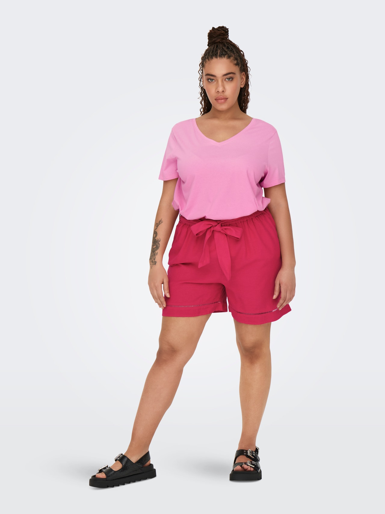 ONLY Normal passform V-ringning T-shirt -Begonia Pink - 15322776