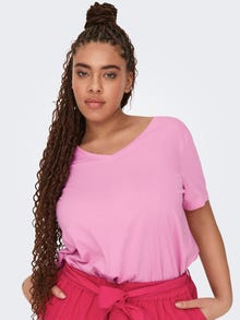 ONLY Curvy ensfarvet v-hals top -Begonia Pink - 15322776