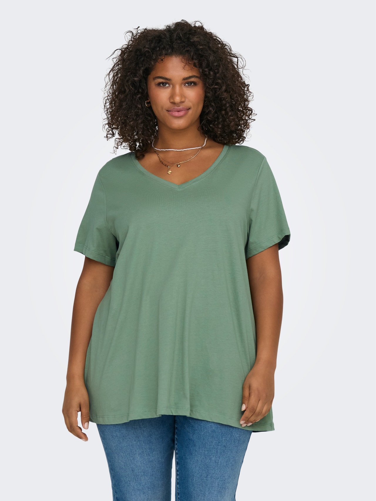 ONLY Curvy solid colored v-neck -Hedge Green - 15322776