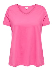 ONLY Curvy ensfarvet v-hals top -Fandango Pink - 15322776
