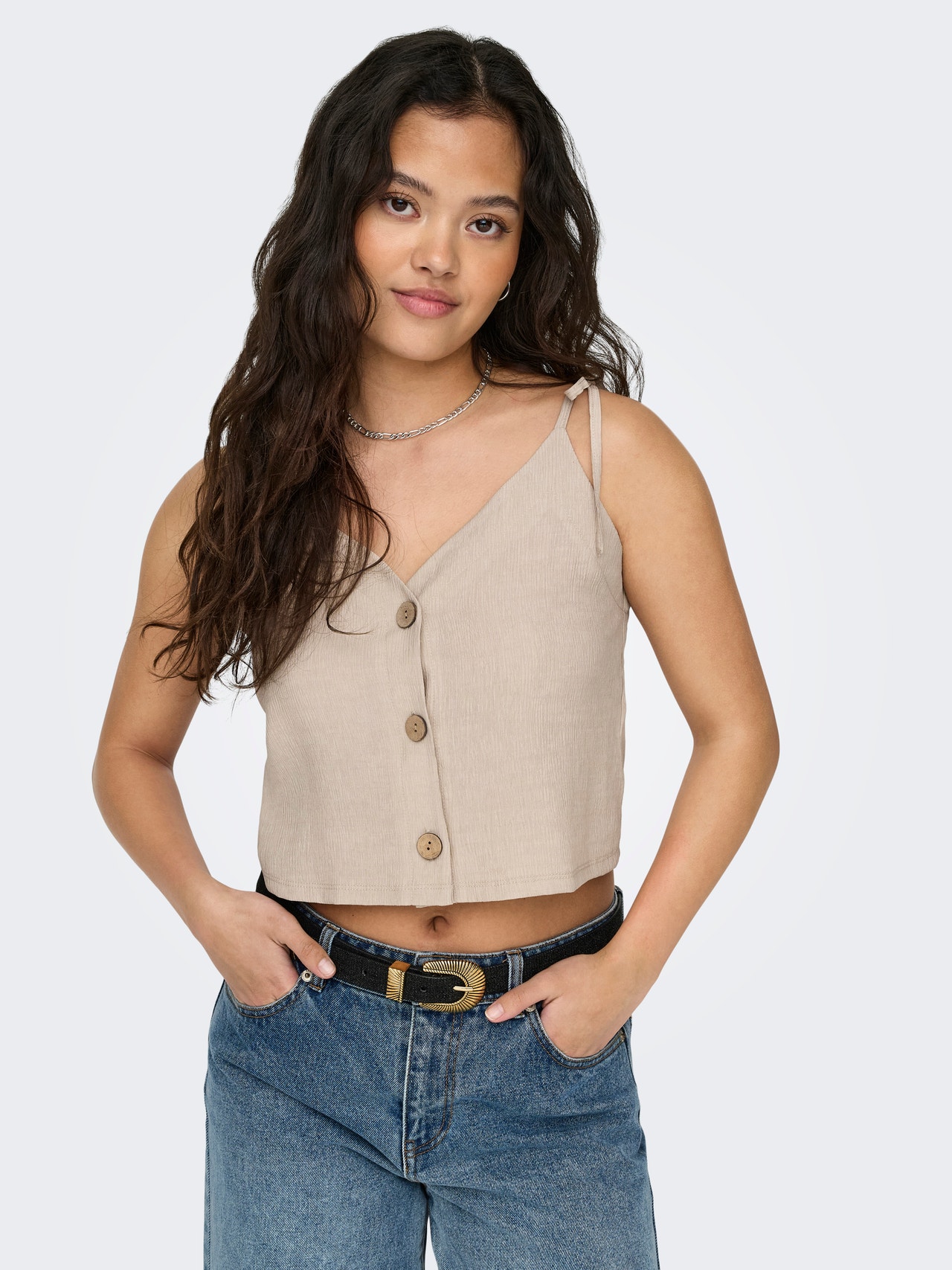 ONLY Loose fit V-hals Topp -Plaza Taupe - 15322782