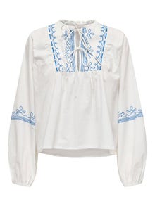 ONLY V-neck top with puff sleeves -Cloud Dancer - 15323022